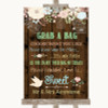 Rustic Floral Wood Grab A Bag Candy Buffet Cart Sweets Personalized Wedding Sign