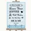 Blue Shabby Chic Guestbook Advice & Wishes Gay Personalized Wedding Sign