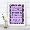 Lilac Damask Guestbook Advice & Wishes Gay Personalized Wedding Sign