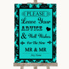 Turquoise Damask Guestbook Advice & Wishes Gay Personalized Wedding Sign