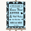 Sky Blue Damask Guestbook Advice & Wishes Lesbian Personalized Wedding Sign