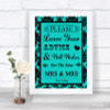 Turquoise Damask Guestbook Advice & Wishes Lesbian Personalized Wedding Sign