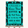 Turquoise Damask Guestbook Advice & Wishes Lesbian Personalized Wedding Sign
