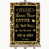 Black & Gold Damask Guestbook Advice & Wishes Mr & Mrs Personalized Wedding Sign