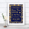 Blue & Gold Guestbook Advice & Wishes Mr & Mrs Personalized Wedding Sign