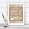 Burlap & Lace Guestbook Advice & Wishes Mr & Mrs Personalized Wedding Sign