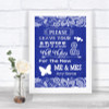 Navy Blue Burlap & Lace Guestbook Advice & Wishes Mr & Mrs Wedding Sign