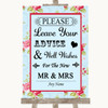 Shabby Chic Floral Guestbook Advice & Wishes Mr & Mrs Personalized Wedding Sign