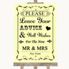 Yellow Guestbook Advice & Wishes Mr & Mrs Personalized Wedding Sign
