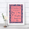 Coral Pink & Blue Hankies And Tissues Personalized Wedding Sign