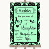 Mint Green Damask Hankies And Tissues Personalized Wedding Sign