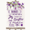 Purple Rustic Wood Hankies And Tissues Personalized Wedding Sign