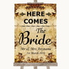 Autumn Vintage Here Comes Bride Aisle Sign Personalized Wedding Sign