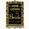 Black & Gold Damask Here Comes Bride Aisle Sign Personalized Wedding Sign