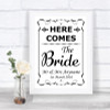 Black & White Here Comes Bride Aisle Sign Personalized Wedding Sign