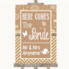Brown Winter Here Comes Bride Aisle Sign Personalized Wedding Sign