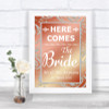 Coral Pink Here Comes Bride Aisle Sign Personalized Wedding Sign