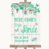 Green Rustic Wood Here Comes Bride Aisle Sign Personalized Wedding Sign