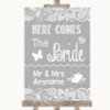 Grey Burlap & Lace Here Comes Bride Aisle Sign Personalized Wedding Sign