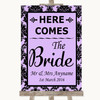 Lilac Damask Here Comes Bride Aisle Sign Personalized Wedding Sign