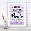 Lilac Shabby Chic Here Comes Bride Aisle Sign Personalized Wedding Sign