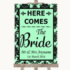 Mint Green Damask Here Comes Bride Aisle Sign Personalized Wedding Sign