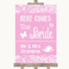 Pink Burlap & Lace Here Comes Bride Aisle Sign Personalized Wedding Sign
