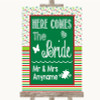 Red & Green Winter Here Comes Bride Aisle Sign Personalized Wedding Sign
