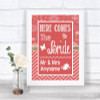 Red Winter Here Comes Bride Aisle Sign Personalized Wedding Sign