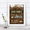 Rustic Floral Wood Here Comes Bride Aisle Sign Personalized Wedding Sign