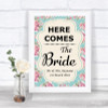 Vintage Shabby Chic Rose Here Comes Bride Aisle Sign Personalized Wedding Sign