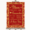 Red & Gold I Love You Message For Mum Personalized Wedding Sign