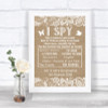 Burlap & Lace I Spy Disposable Camera Personalized Wedding Sign