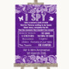 Purple Burlap & Lace I Spy Disposable Camera Personalized Wedding Sign