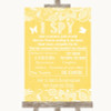 Yellow Burlap & Lace I Spy Disposable Camera Personalized Wedding Sign