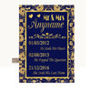 Blue & Gold Important Special Dates Personalized Wedding Sign