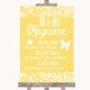 Yellow Burlap & Lace Important Special Dates Personalized Wedding Sign