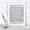 Grey Burlap & Lace Instagram Photo Sharing Personalized Wedding Sign