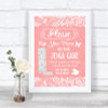 Coral Burlap & Lace Jenga Guest Book Personalized Wedding Sign