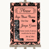 Coral Damask Jenga Guest Book Personalized Wedding Sign