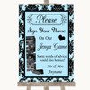 Sky Blue Damask Jenga Guest Book Personalized Wedding Sign