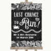 Dark Grey Burlap & Lace Last Chance To Run Personalized Wedding Sign