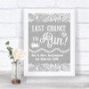 Grey Burlap & Lace Last Chance To Run Personalized Wedding Sign