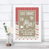 Red & Grey Winter Last Chance To Run Personalized Wedding Sign