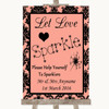 Coral Damask Let Love Sparkle Sparkler Send Off Personalized Wedding Sign