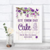 Purple Rustic Wood Let Them Eat Cake Personalized Wedding Sign