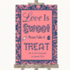 Coral Pink & Blue Love Is Sweet Take A Treat Candy Buffet Wedding Sign