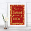 Red & Gold Love Is Sweet Take A Treat Candy Buffet Personalized Wedding Sign