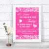 Bright Pink Burlap & Lace Loved Ones In Heaven Personalized Wedding Sign