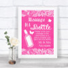 Bright Pink Burlap & Lace Message In A Bottle Personalized Wedding Sign